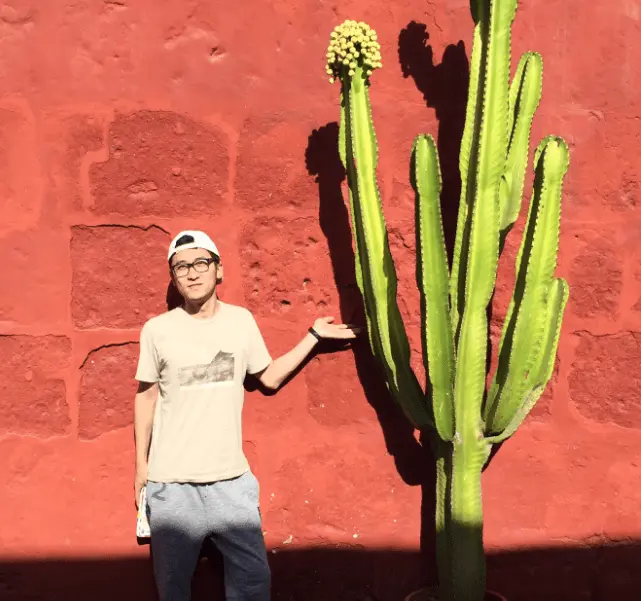 Yi Lu standing beside a cactus